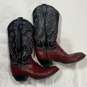 Vintage Tony Lama Red & Black Western Cowboy Boots Size 8.5 D USA Made